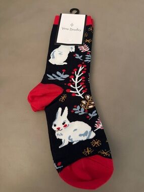 Vera Bradley Navy Socks with Red Accents and White Bunny Motif
